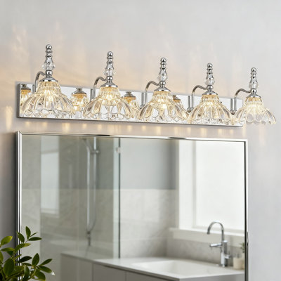 Luminaire de meuble-lavabo rétro en or avec abat-jour en verre floral, éclairage de salle de bain 6 lumières pour éclairage de miroir, style industriel et rétro