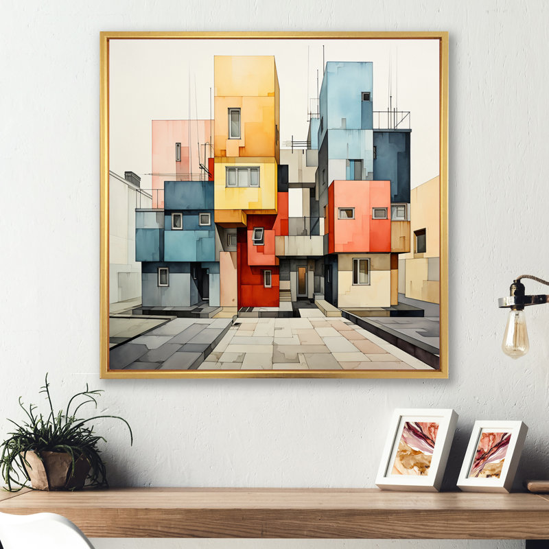 Street Art Paint II - Cityscapes Wall Decor, Gold Picture Framed, H 16 po x l 16 po