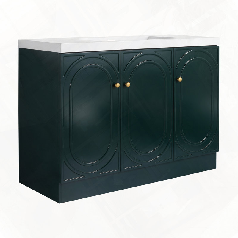 Freestanding Bathroom Vanity Resin Sink Three Soft-Close Cabinet Doors, Dark Green