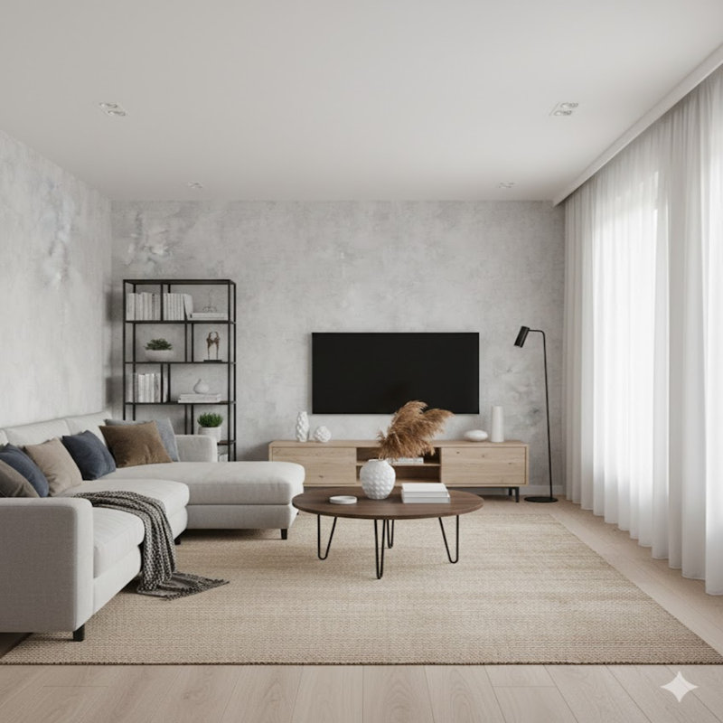 The Loft Collection Concrete Effect Wallpaper Roll, Silver