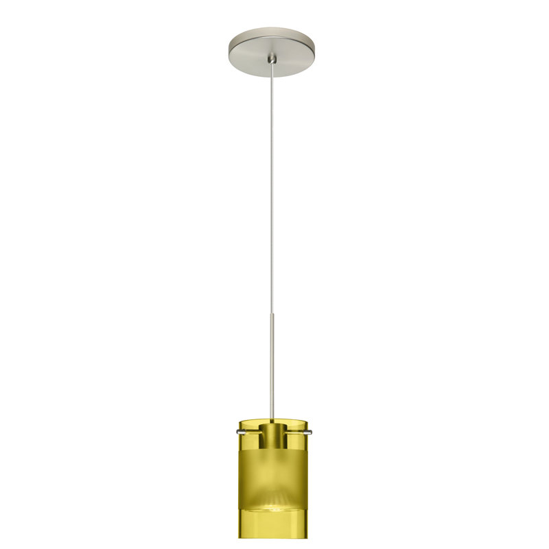 Luminaire suspendu à cylindre simple 1 lumières Marysville, Halogène, Nickel satiné, Transparent / givré