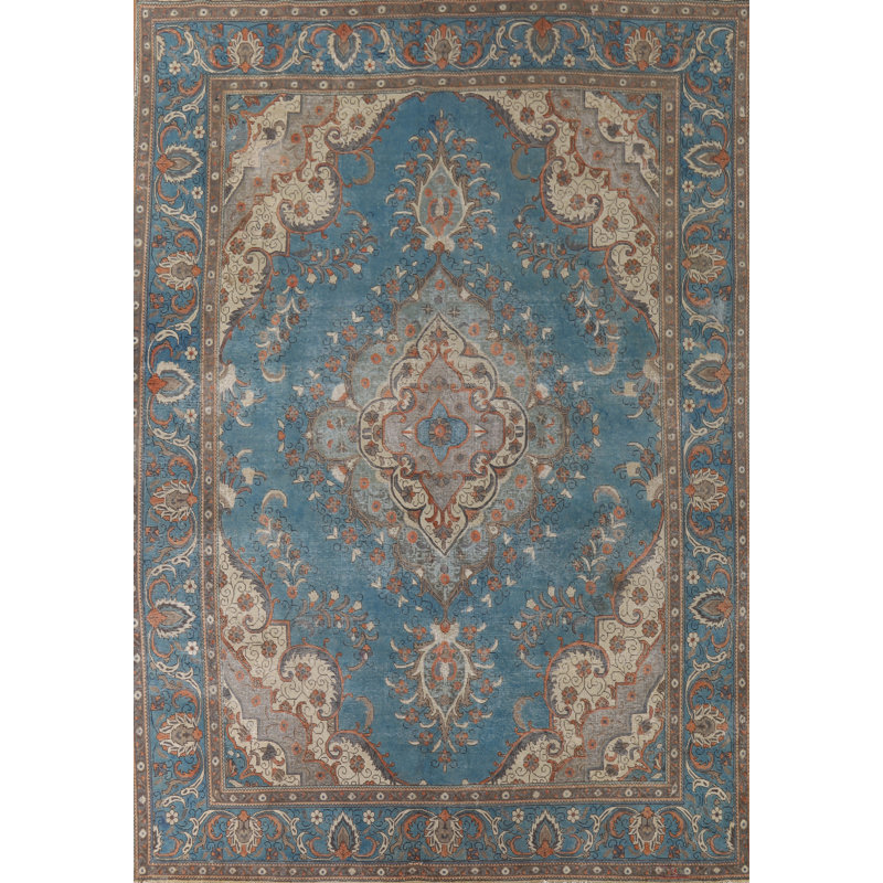 Tapis bleu délavé traditionnel 10 x 13