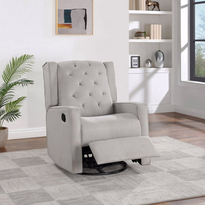 Fauteuil coulissant contemporain en polyfibre gris clair avec fauteuil inclinable manuel 1 pièce