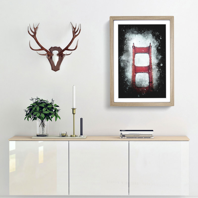 The Top Of The Golden Gate Bridge - Single Picture Frame Painting on MDF, Oak Framed, 87cm H x 62cm W x 2cm D
