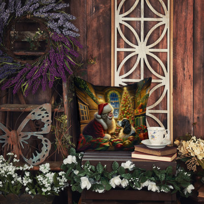 Coussin décoratif épagneul anglais et père Noël anglais
