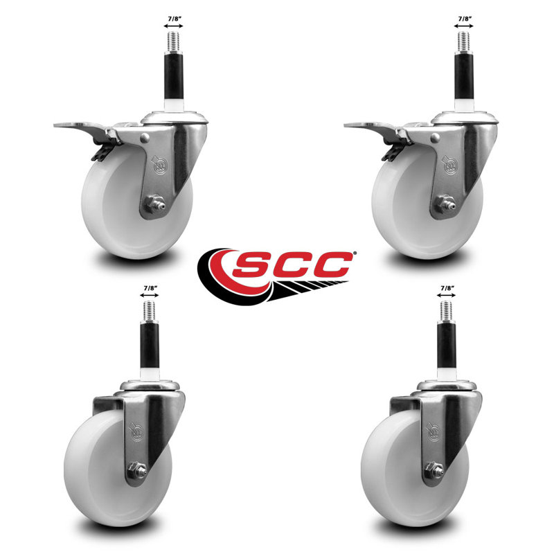 Nylon Swivel Expanding Stem Caster Set 2 Total Lock Brakes