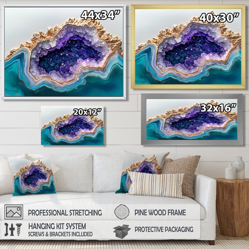 Agate Dream River VI - impression sur toile Geode Stone, H 30 po x l 40 po, Noir, Reproduction avec cadre flottant