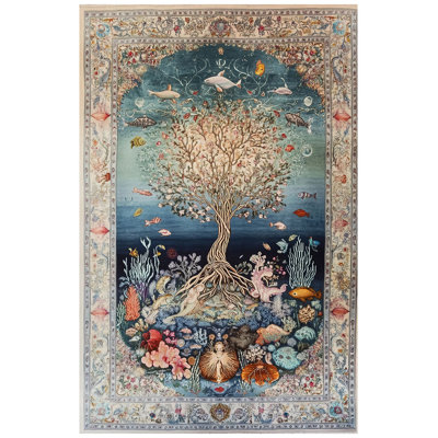 Nora Art Night Colors Underwater World Multi-Colored Woven Base Decorative Living Room Rug