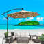 Parasol d'extérieur brun clair 10 pi - Lumières à énergie solaire, eau, 8 nervures, manivelle pour piscine avec terrasse antistatique et base croisée