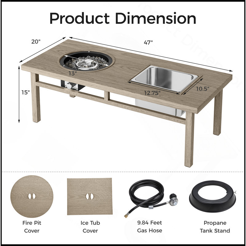 3-In-1 Coffee Table With Ice Bucket And Fire Pit  - Beige