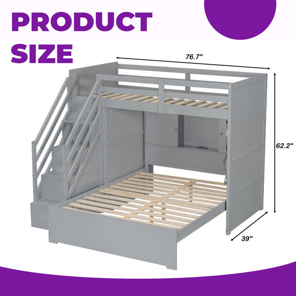 Latitude Run® Space-Saving Twin Over Full Bunk Bed with Storage Stairs ...
