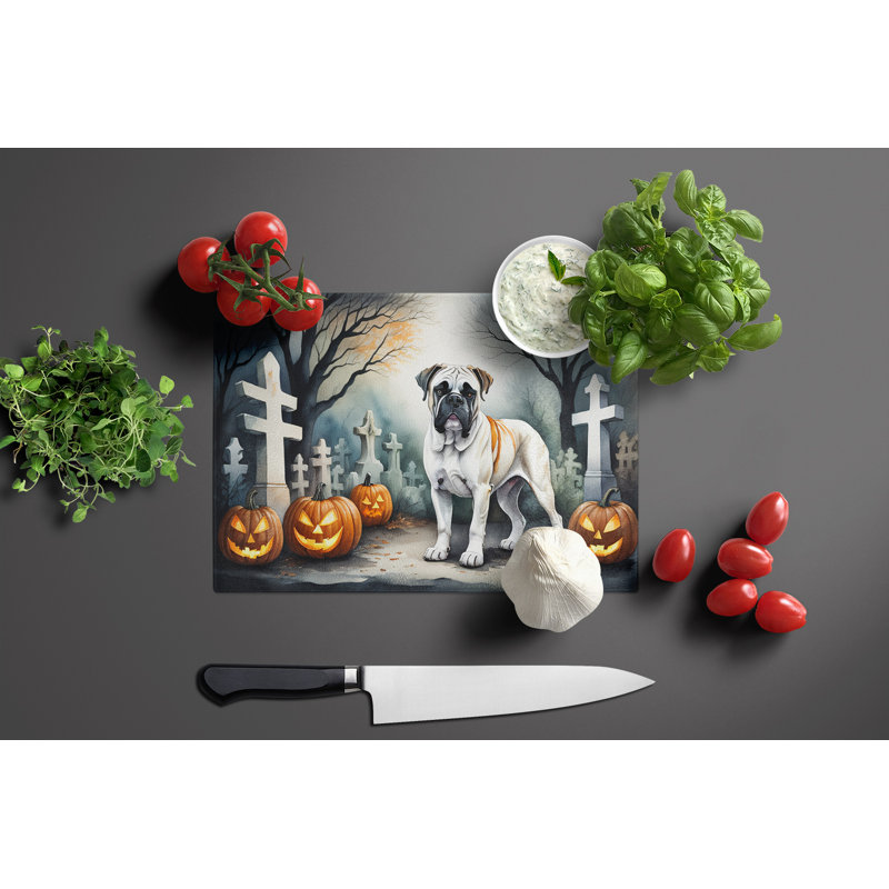 Boxer Spooky Halloween Glass Cutting Board Large
