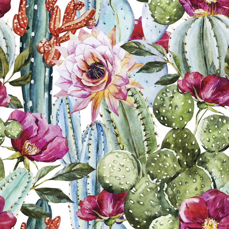 Dellrey Watercolour Cactus - Wrapped Canvas Print, 122cm H x 122cm W 3.8cm D