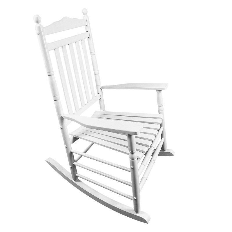 Balcony Porch Adult Rocking Chair - White Constructed From Solid Wood, With Comfortable Seat And Armrest, Back Rest, Easy Assembly, 280lbs Max Load Hardwood, , Stable Weight Bearing Capacity