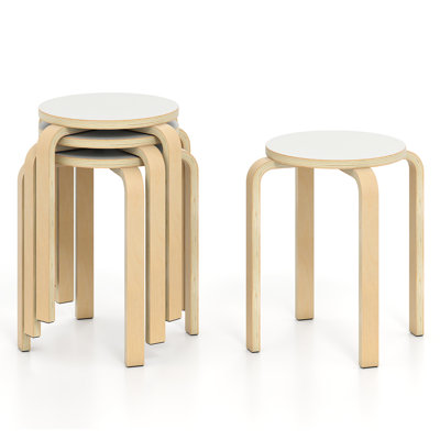 Set of 4 18" Stacking Stool Round Dining Chair Backless Wood Home Decor by Ophelia & Co.