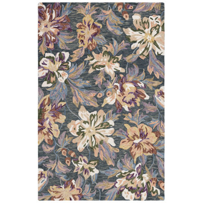 Kannin Hand Tufted Wool/Cotton Floral Rug in Gray/Violet