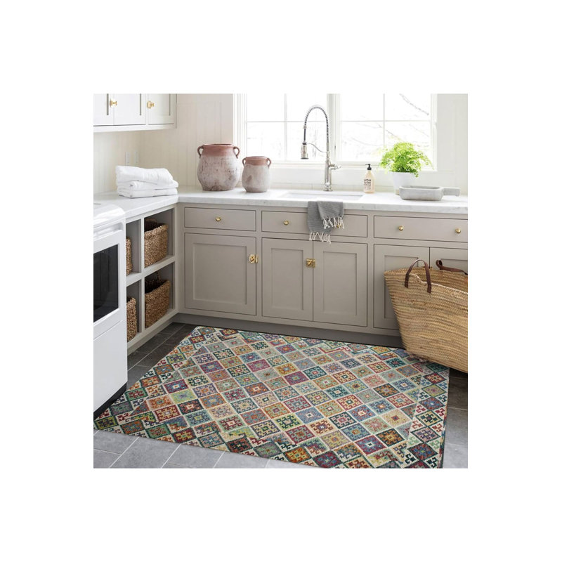 Tapis décoratif moderne multicolore lavable à la machine, Tapis de couloir 3 pi 3 po x 6 pi 7 po inclus