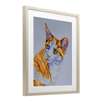 Orange Cat Expression Framed Print Under Glass, design by Tatiana Roberts