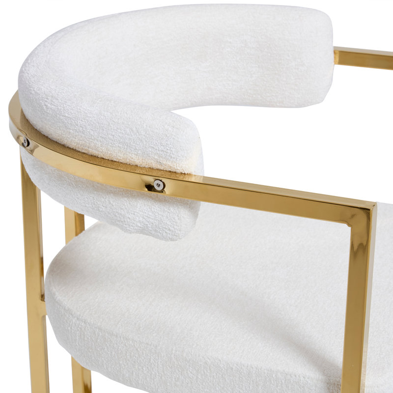 Chaise avec accoudoirs à dossier bas Jesean, Blanc, Doré