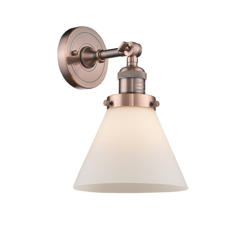 Éclairage de meuble-lavabo inclinable 2 lumières Cone, Boîtier blanc mat, Ampoule à DEL rétro de 6 watts, Cuivre antique
