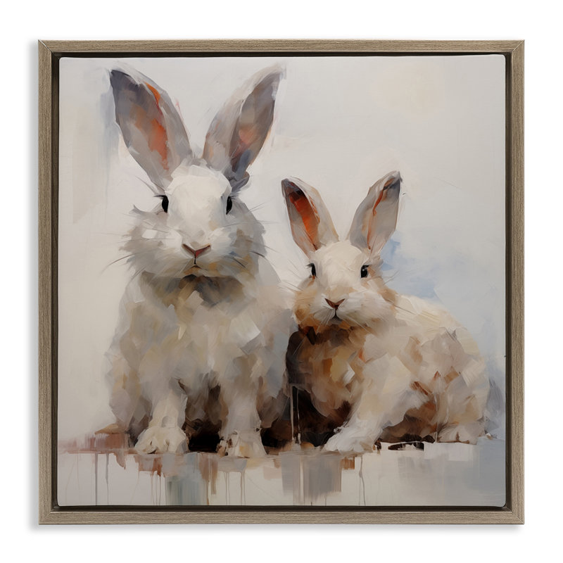 "Fluffy Spring Rabbits" par Arlington Prints, Cadre flottant orme Montalcino, H 18 po x l 18 po