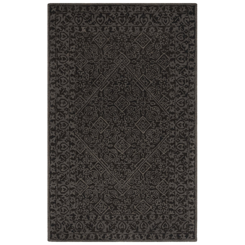 Dip Dye Hand Tufted Wool/Cotton Oriental Rug in Dark Gray, Square 5'