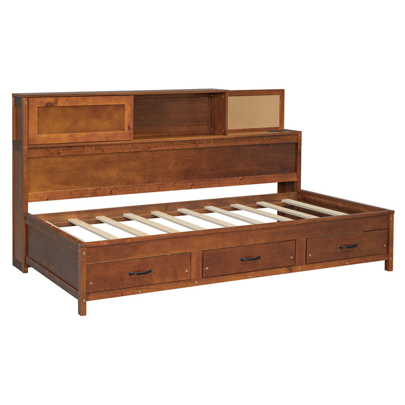 Lit de jour en bois avec 3 tiroirs de rangement, Simple, Noyer