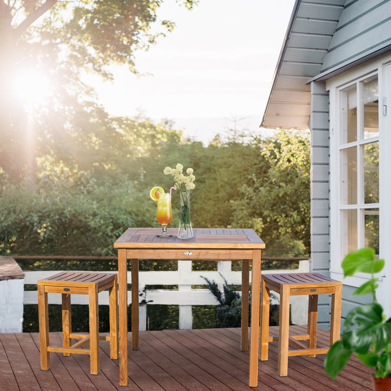 2 - Person Teak Wood Patio Dining Set with Square Table