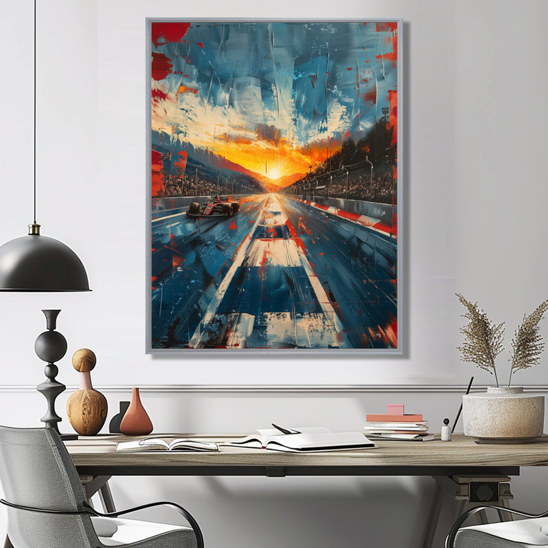 Décoration murale jaune et bleue - Casinos / Pistes de course, Toile argentée avec cadre flottant, H 20 po x l 12 po x P 1 po