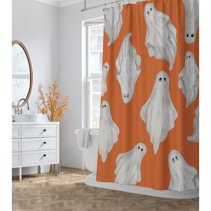 Spooky Ghost Ultra-Thin Lightweight Shower Curtain, Orange