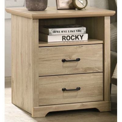 Elara 22"W Light Oak Finish 2-Drawer Nightstand Bedside Table With USB Charging  Ports