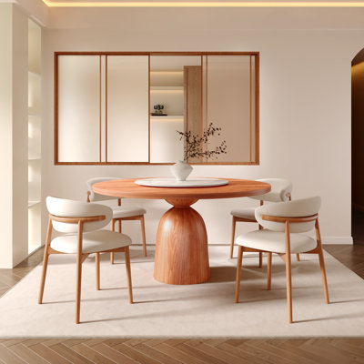 5 Pcs Round Solid Wood Bulger With Lazy Susan For 4