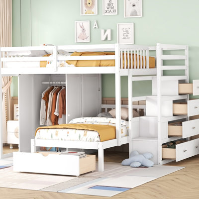 Functional Bunk Bed with Multiple Storage Options, Ideal for Small Bedrooms and Shared Spaces, Ensuring Comfort and Organization.