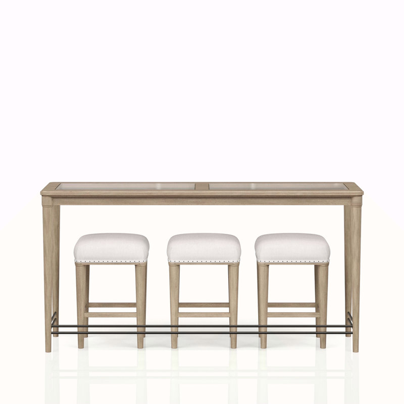 Console en verre givré avec 3 tabourets