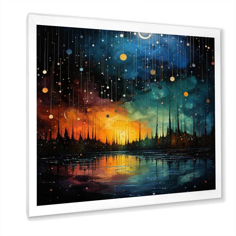 Meteors Celestial And Pointillism I - Asteroids Canvas Print, H 16 po x l 16 po x P 1 po, Cadre photo blanc