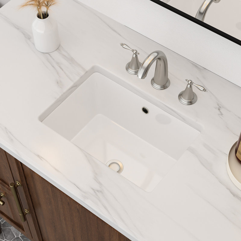 17" L x 12" W Rectangular White Ceramic Undermount Bathroom Sink with Overflow