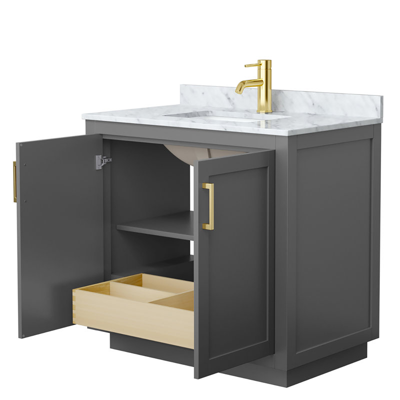 Ensemble de meuble-lavabo simple 36 po avec plateau en marbre Miranda, Gris foncé, Or brossé