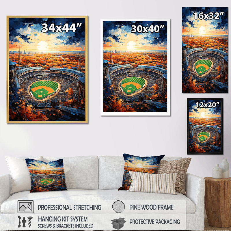 " Stadium Birds Eye View I ", 44" H x 34" W x 1.5" D, Gold Floater Framed