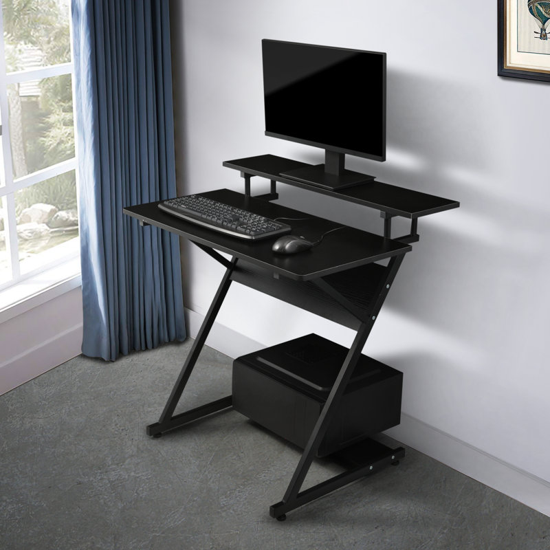 2-Tier Standing Computer Desk, Laptop Table Workstation with Keyboard Monitor Shelf and Host Rack