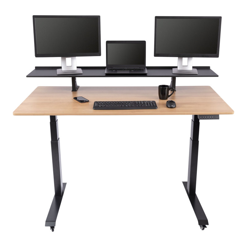 Adjustable Metal Base Standing Desk, Natural Walnut/Black, 60.6" H x 59" W x 29.5" D