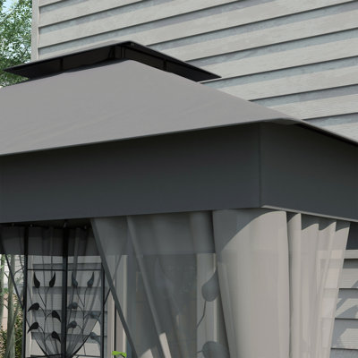 Metal Patio Gazebo, Double Roof Outdoor Gazebo Canopy Shelter With Tree Motifs Corner Frame And Netting, For Garden, Lawn, Backyard, And Deck (Canopy)