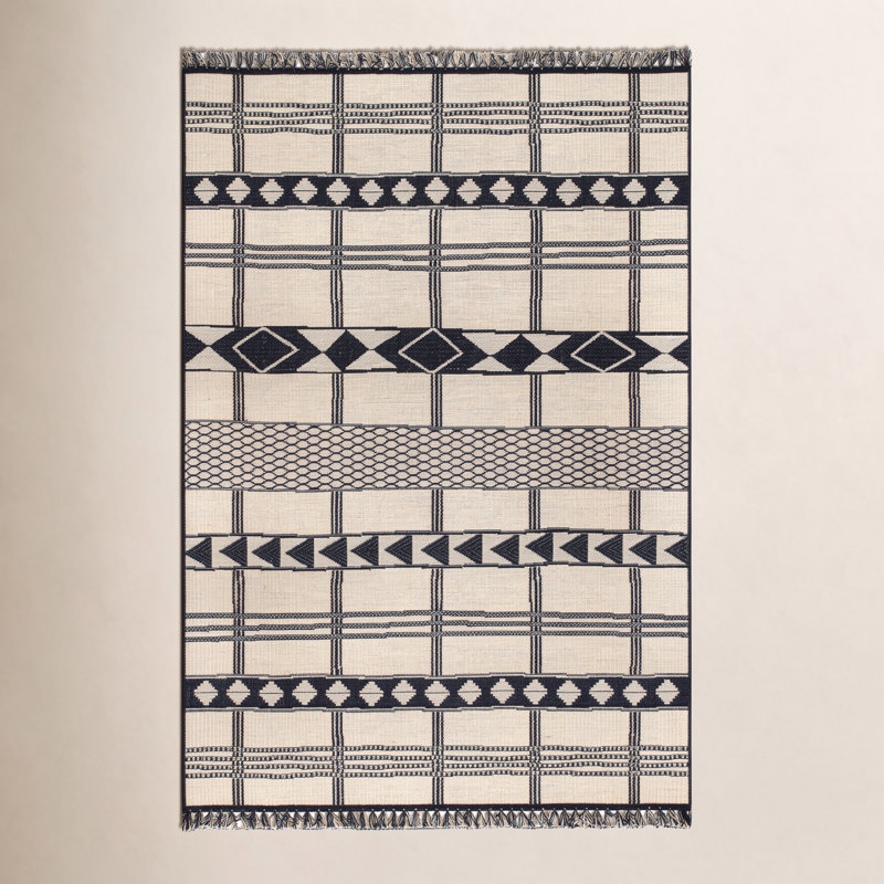  Tapis géométrique beige intérieur / extérieur, Rectangle 7 pi 10 po x 10 pi 10 po