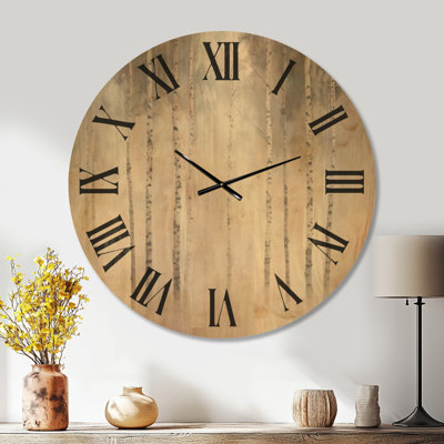 Grande horloge murale botanique scandinave en bois - bouleau nordique calme