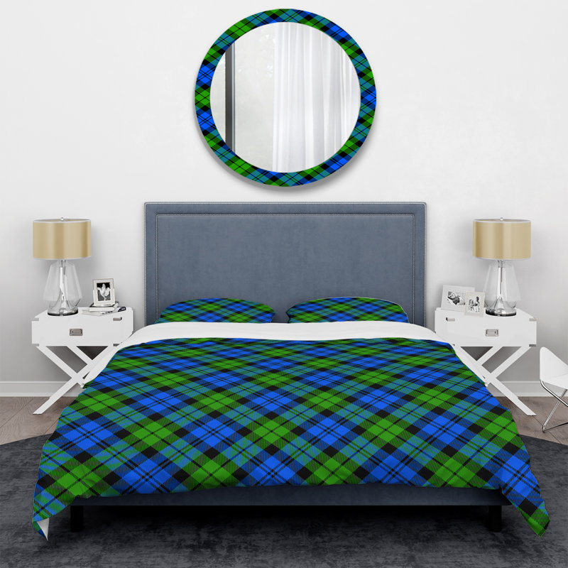 Tartan à carreaux bleu et vert - Ensemble de housse de couette abstrait - Microfibre de polyester