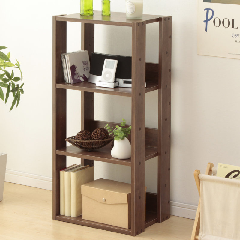 Adjustable Brown Wood 3-Shelf Open Storage Unit