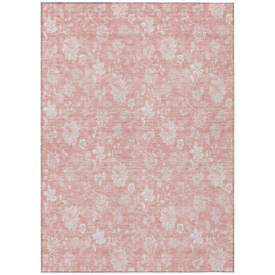 5' X 8' Ivory Floral Washable Indoor Outdoor Area Rug