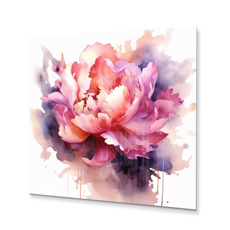 Corail rose pivoines - impression d'art floral en métal, H 16 po x l 16 po x P 1 po
