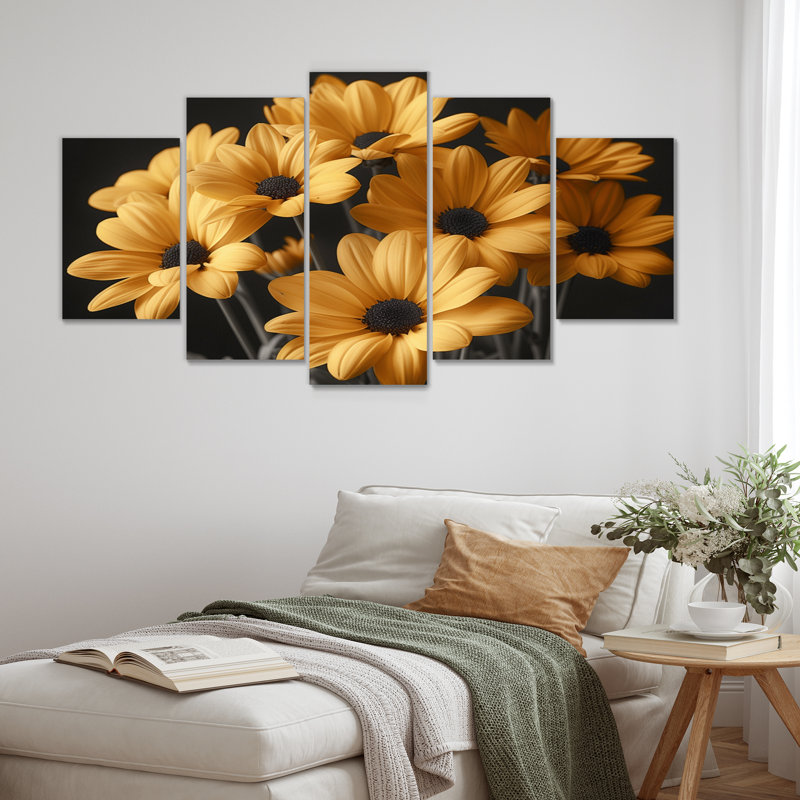«Yellow Mums», impression d'art mural jaune et noir
