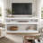 73" White TV Stand With Open Storage Shelves And Cable Management