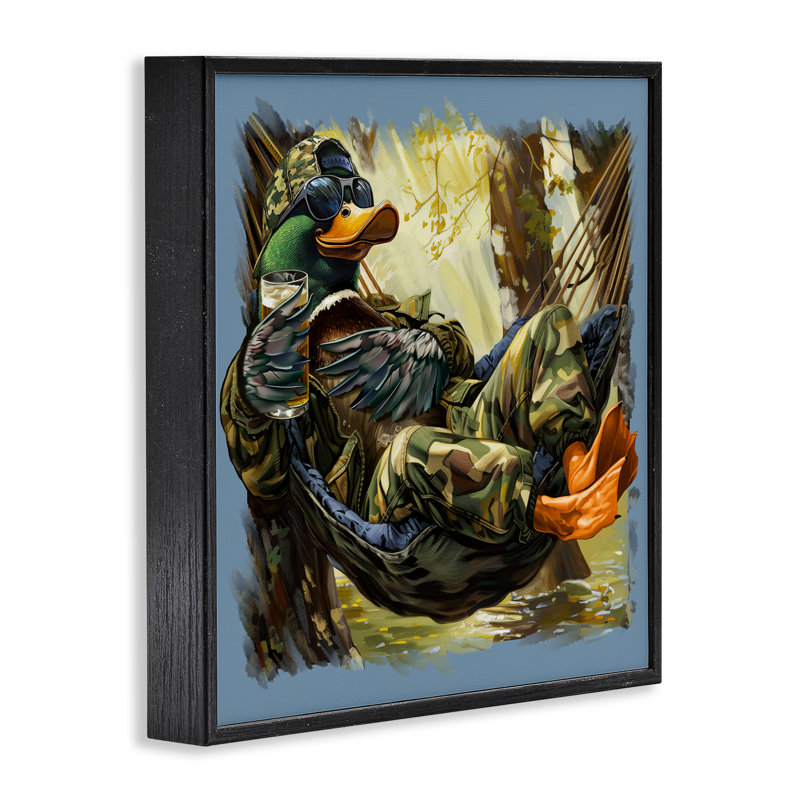 Hamac colvert en camouflage, estampe numérique, conception par Jim Baldwin, Giclée encadrée noir minuit, H 12 po x l 12 po